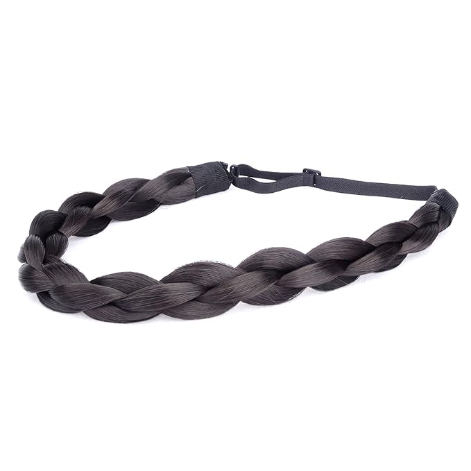 DIGUAN Chubby Narrow Synthetic Hair Braided Headband Classic Chunky Plaited Braids Elastic Stretch Hairpiece Women Girl Beauty accessory, 58g (Natural Black)