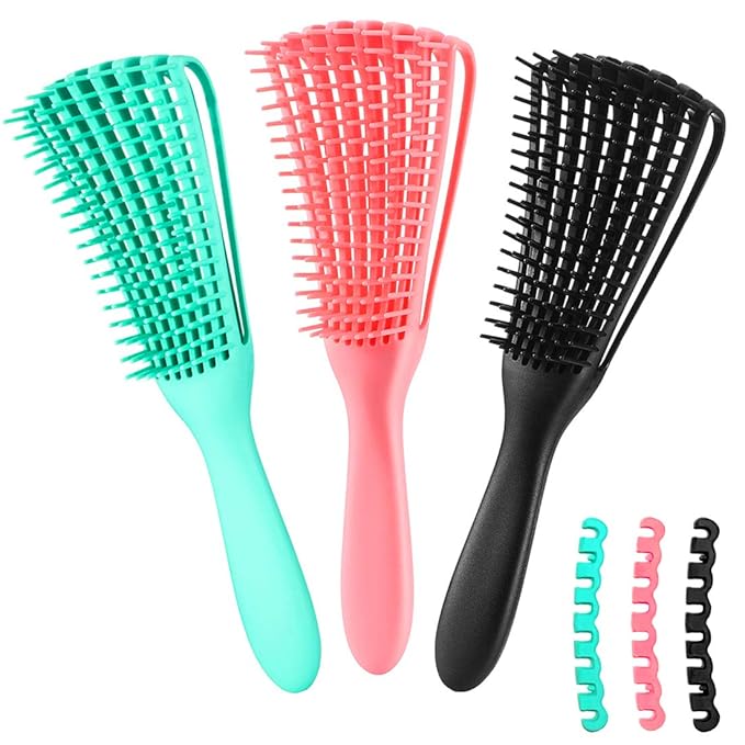 Detangling Brush for Afro America/African Hair Textured 3a to 4c, Knots Detangler Scalp Massage Comb Hair Detangler for Women (3 pcs, 3-Purple)