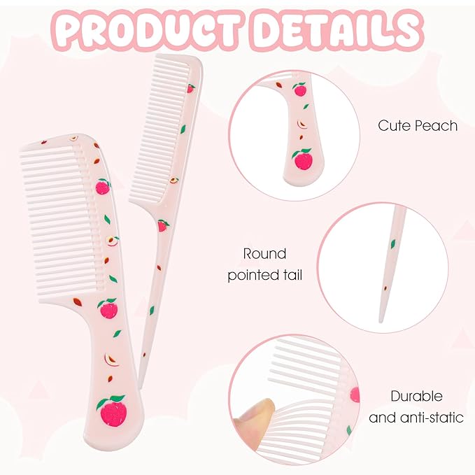 Baby Comb Set, Small Cute Fine Tooth Toddler Comb & Rat Tail Baby Comb for Styling, Pink Baby Hair Comb Plastic Parting Combs, Anti-Static Mini Hairdressing Comb for Baby Girl Wet Dry Hair (2Pcs)