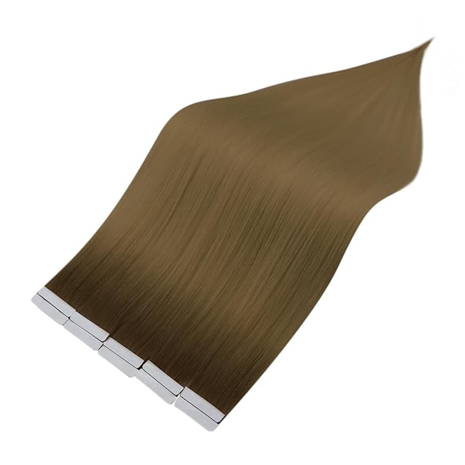 Full Shine Injection Tape in Human Hair Extensions Color R3 Dark Brown to 8 Light Brown Injected Tape in Hair Extensions Human Hair 16 Inch Silky Straight Hair 10Gram 5Pcs for Transitioning Hair