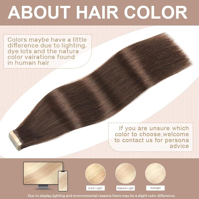 Tape in Hair Extensions Human Hair,14 Inch Human Hair Tape in Extensions 20Pcs Dark Brown Tape Ins Human Hair Extensions for Women Seamless Tape in Hair Extensions Real Human Hair