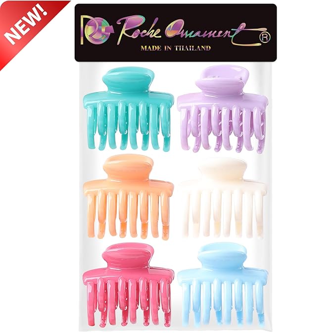 RC ROCHE 6 Pcs Double Claw Hair Clip Tooth Claw Clip Grip Tooth Jaw Clamps Thin Fine Hair Strong Hold No Slip Undo Clutchers for Women, Small Pastel