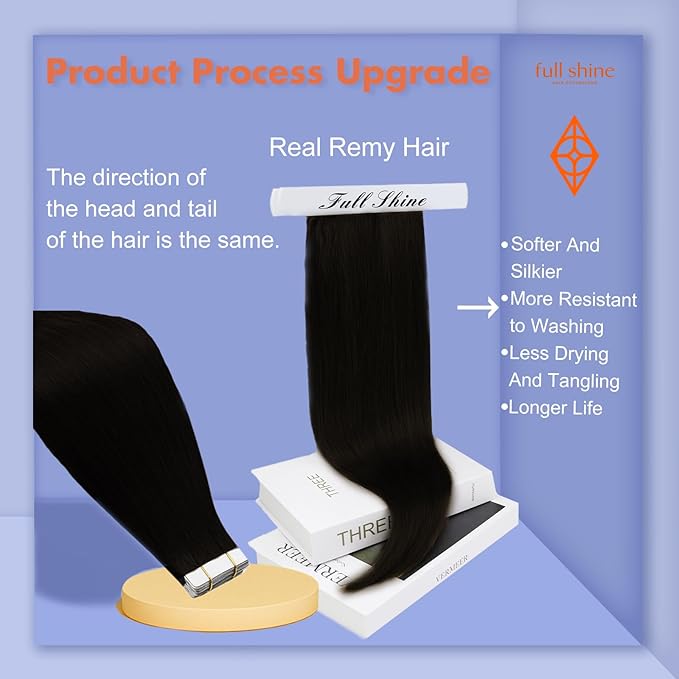 Full Shine Tape in Hair Extensions Human Hair 10 Inch Remy Tape in Human Hair Extensions for Women Color 1 Jet Black Hair Extension Real Human Hair Seamless Black Tape ins 30Gram 20Pcs