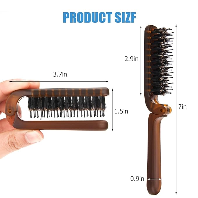 Hair Brushes for Women, Foldable Mini Travel Boar Bristle Small Hair Brush for All Hair Types Travel Size HairBrush, 1-Pack