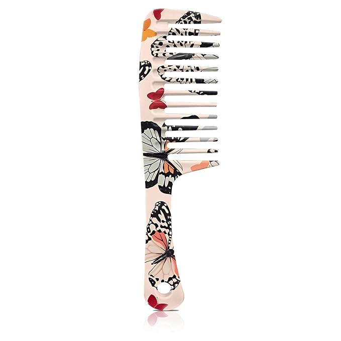 Wide Tooth Comb,Effortless Tangle Removal for Curly, Wet, Long Hair Wet,Cute Aesthetic Design for Women Men and Girls (Brown-12)