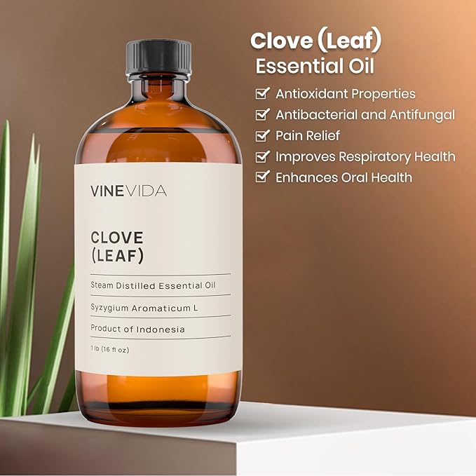 VINEVIDA Essential Oil 16 oz - Undiluted Clove Oil - Candle Oil Scent - DIY Candle Scents and Bulk Essential Oil for Soap Making, Safe for Skin