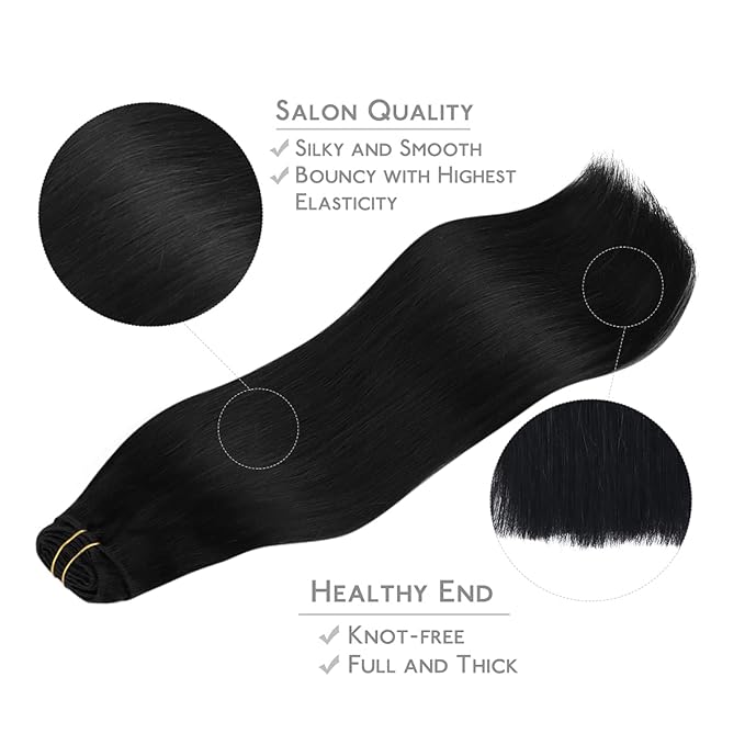 WENNALIFE Clip in Hair Extensions Real Human Hair, 24 Inch 160g 7pcs Jet Black Remy Hair Straight Natural Extensiones De Cabello Humano Con Clip Ins