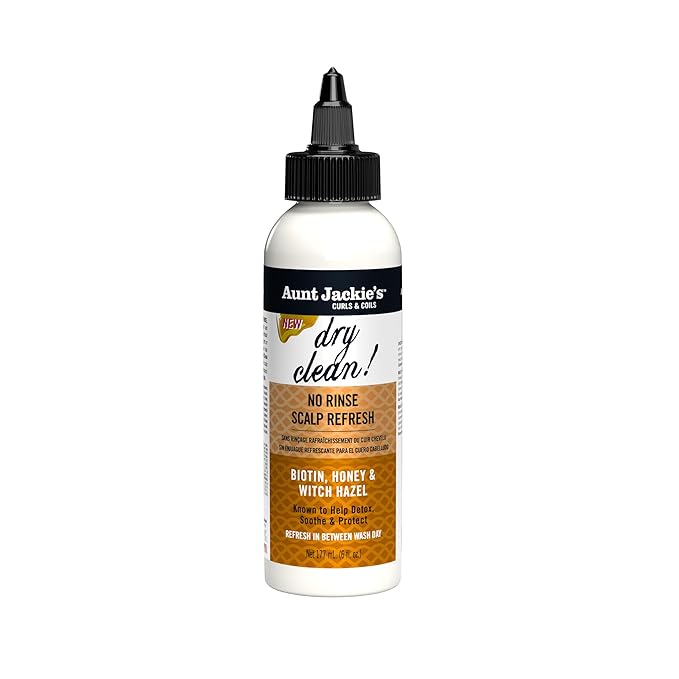 Aunt Jackie's Braid + Twist Collection Dry Clean! No Rinse Scalp Refresh – Detox and Moisturize Scalp with Witch Hazel, Scalposine, Biotin, and Honey – 6 fl oz