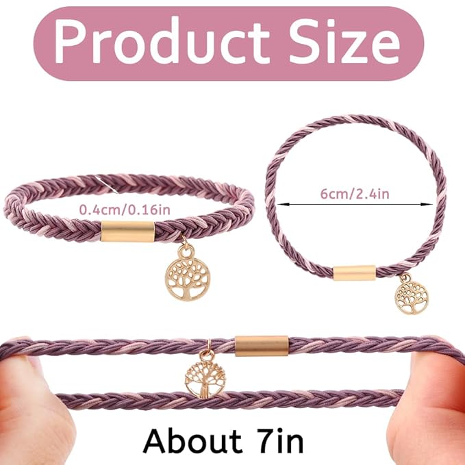 DIYDEC 10PCS Hair Ties Bracelet for Women 5 Styles Soft Braided Boho Hair Bands Elastic No Damage Hair Ties for Girls thick Thin Long Curly Hair Accessories(Pink)