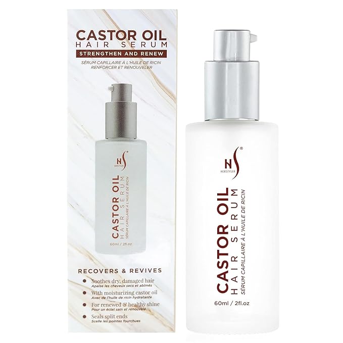 HerStyler Castor Oil Hair Serum for Hair Growth - Hair Shine Serum with Vitamin E - Hair Growth Serum - Hair Serum Heat Protectant - Vitamin E for Silky Hair - 2 Fl Oz (1 Pack)