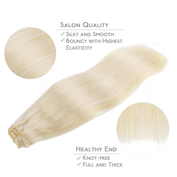 WENNALIFE 24 Inch Clip in Hair Extensions - Real Human Hair, 120g 7pcs Platinum Blonde Remy Double Weft