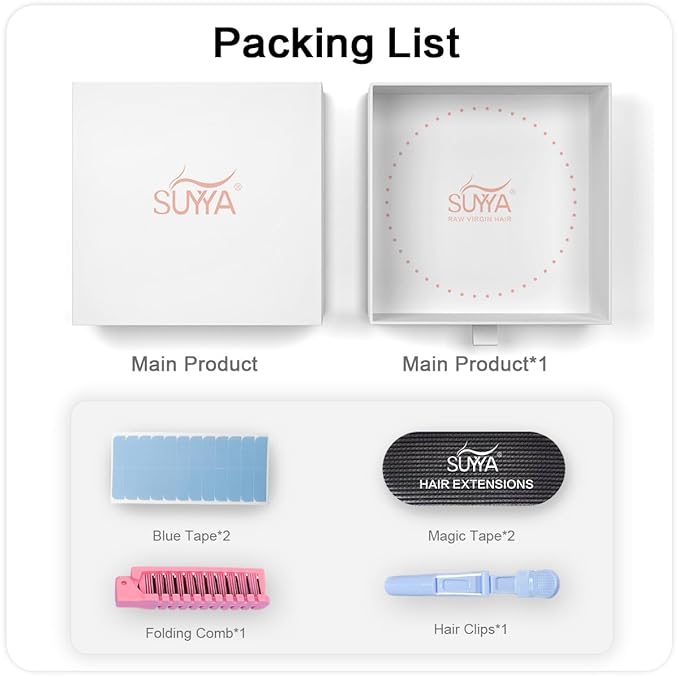 SUYYA Invisible Tape in Hair Extensions Human Hair Jet Black Seamless Injected Hand-Tied Pro Quality Virgin Human Hair 20PCS 40G/Pack Straight Tape Ins(16 inch #1 Jet Black)