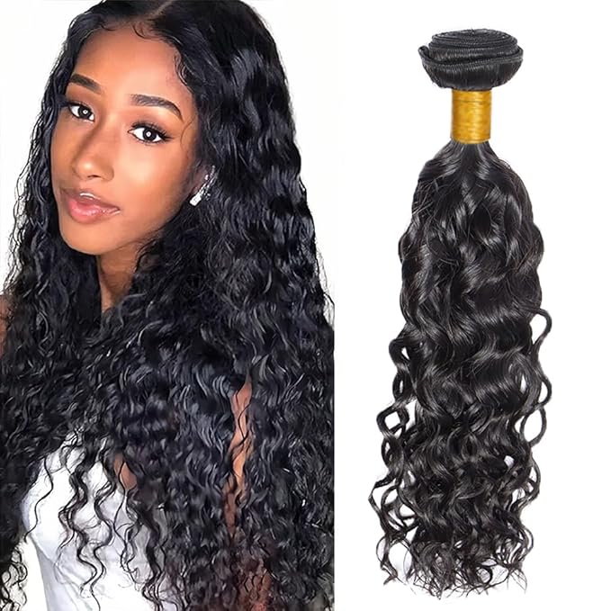 Bundles Human Hair Color 1B Water Wave Bundles Niegmeag Brazilian Virgin Remy Hair 1 Bundle 18 Inch Natural Black Wet and Wavy Bundle Double Weft Hair Weave