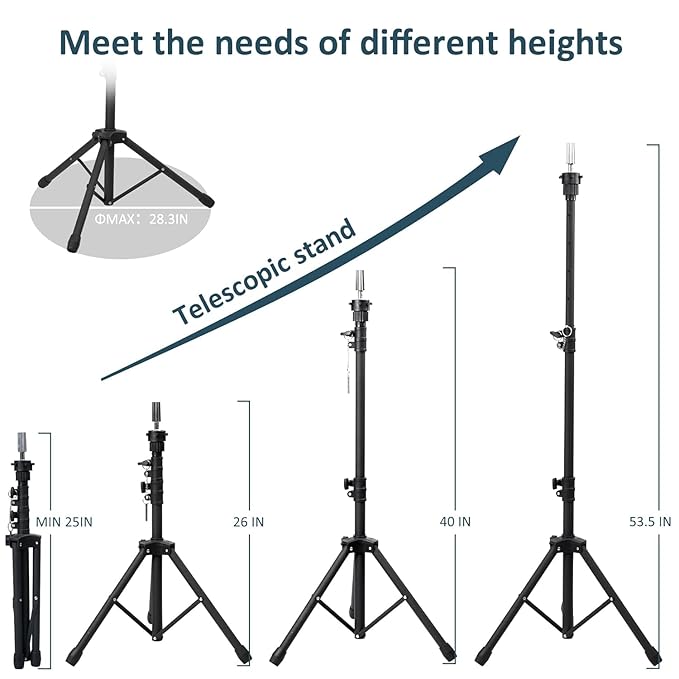 Klvied Wig Stand Tripod Upgraded, Mannequin Head Stand Double Locking, Reinforced Metal Wig Head Stand with Tool Tray, Black (53.5 Inches)