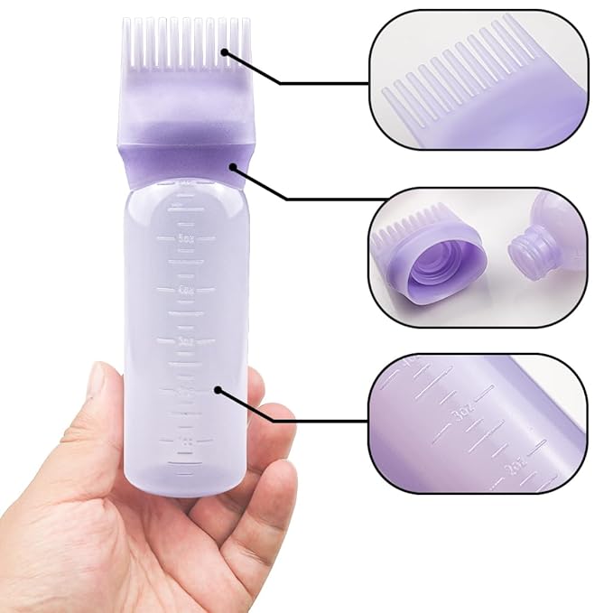 4-Pack Root Comb Applicator Bottles - Hair Oiling Applicator for Dye, Shampoos & Salons - 6oz (2 Pink + 2 Purple)