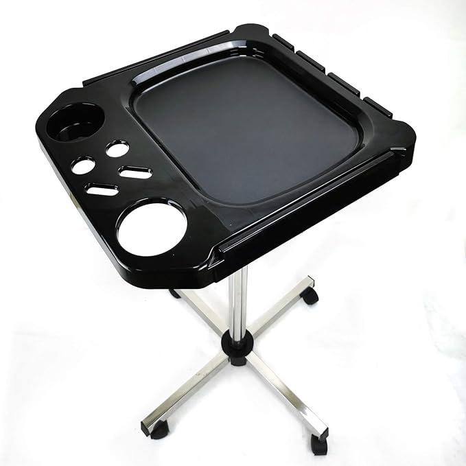 Aluminium Salon Instrument Tray, Height Adjustable Trolley Cart Tray Station on Wheels for Salon Tattoo Spa Beauty Service Holder Tool Storage (Silver,Style 4)