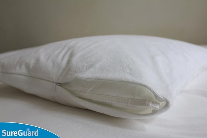 Set of 2 Body Size SureGuard Pillow Protectors - 100% Waterproof, Bed Bug Proof, Hypoallergenic - Premium Zippered Cotton Terry Covers