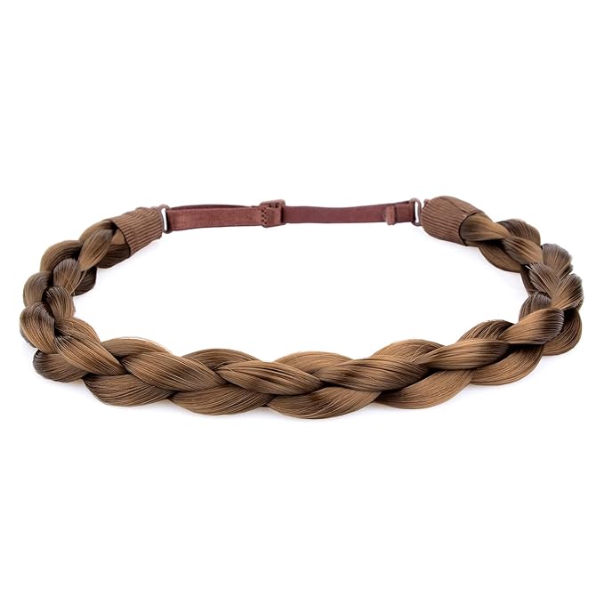 DIGUAN Chubby Narrow Synthetic Hair Braided Headband Classic Chunky Plaited Braids Elastic Stretch Hairpiece Women Girl Beauty accessory, 58g (Medium Brown)