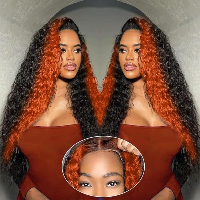240 Density Curly Human Hair Wig Pre Plucked Hairline Glueless Wig 13x6 Curly Lace Front Wigs HD Lace Frontal Wigs for Women Ginger Orange Colored Ombre Wig 24 Inch new