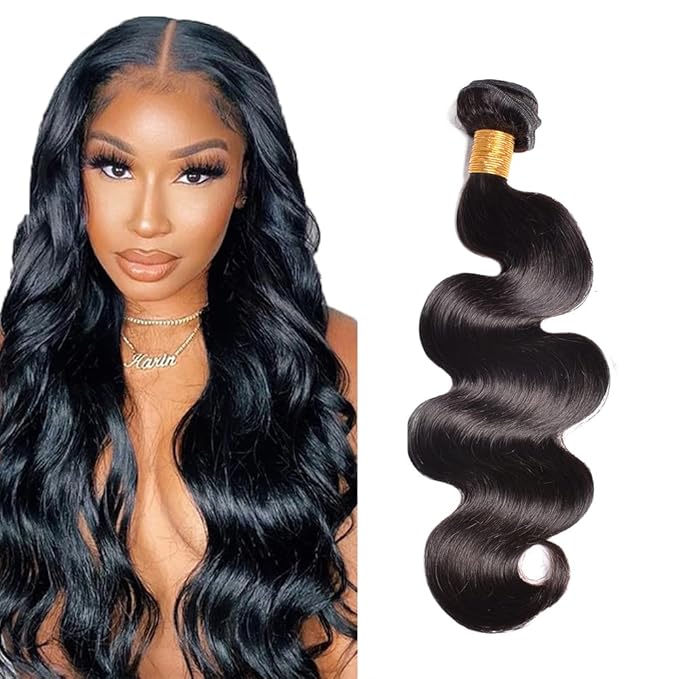 Bundles Human Hair Color 1B Body Wave Bundle Niegmeag Unprocessed Brazilian Virgin Remy Hair Singe Bundle 22 Inch Double Weft Natural Black Body Wave Bundle Hair Weave