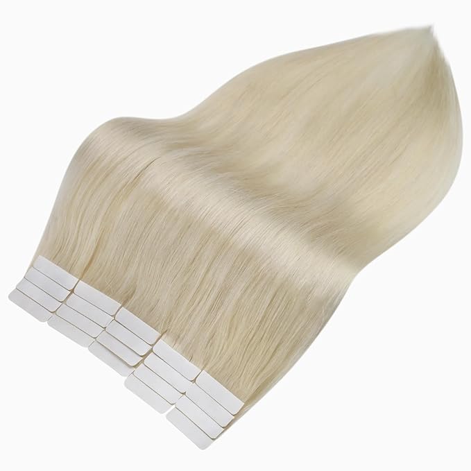 Full Shine Tape in Hair Extensions Blonde Tape in Hair Extensions Human Hair Blonde 60 22Inch Real Human Hair Tape ins 20Pcs 50Gram Natural Straight for Women Add Length