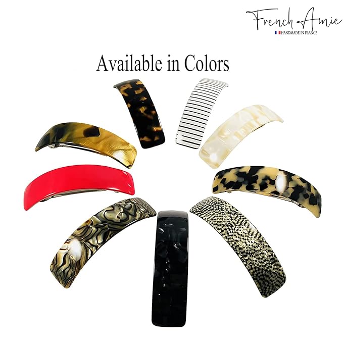 French Amie Ivory Handmade Curved Strong Grip Celluloid Automatic Volume Hair Clip Barrette (Ivory)