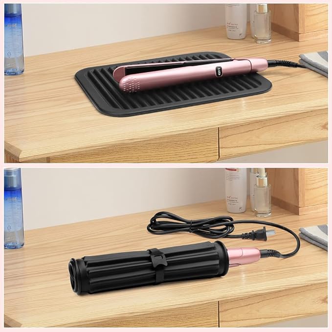 Beauty Tools, Large Heat Resistant Mat with Hook Loop Strips, Vanity Makeup Accessories, Hot Tools Straightener Mat, Iron Flat Appliances Hair Dryer Salon Tools Hair Stylist, Hot Iron Holster (Beige)