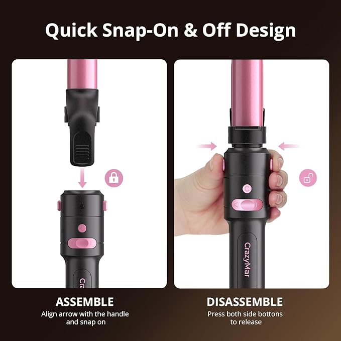 5 in 1 Automatic Rotating Curling Iron Set, CrazyMar Curling Wand Set - 5 Barrels (3/4,1,1/4 Inch) Dual Voltage Curling Wand for Professional Hair Styling, Travel, Ceramic Coating(Hot Pink)