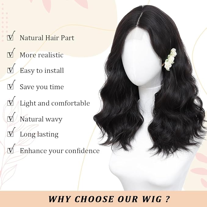 Dark Brown Wig for Women, 18 Inch Middle Part Wavy Curly Wigs Synthetic Heat Resistant Soft deep wave Wig for Women Daily Use (Dark Brown, 18 Inch)
