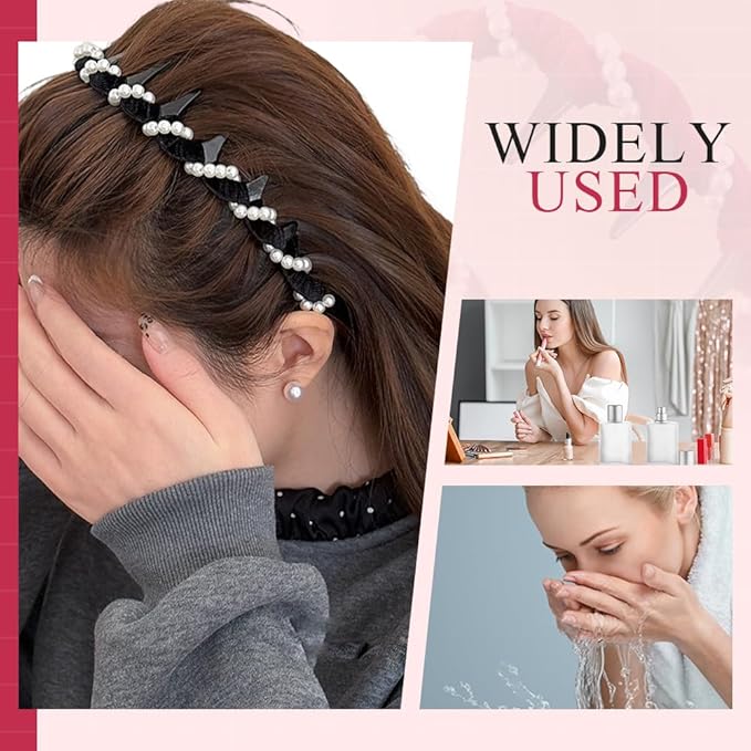 Vintage High Cranium Artificial Pearl Hairband, New Elegant Braided Pearls Headbands with Teeth for Women, Anti-slip Decorative Hair Bands Fashion Hair Accessories Gifts (Brown, One Size)