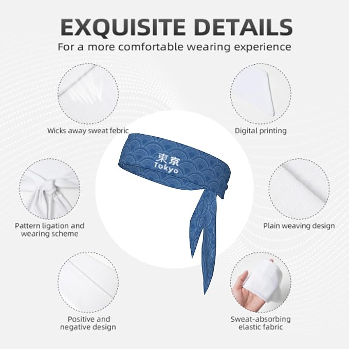 Sports Tie Headband Bandana Running Athletic Sweat Band Elastic Adjustable Sport Head Tie for Men Women Head Ties Ninja Tie Headbands Tennis Sweatbands Soccer Basketball Teams Running Head Band