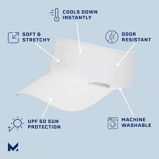 MISSION Cooling Stretchy Visor - Unisex Visor Hat for Men and Women, No Slip Band, UPF 50 Sun Protection Visor