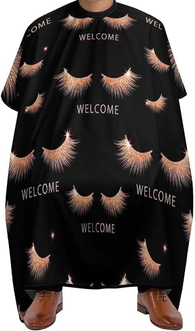 Extra Long Barber Styling Cape, Rose Gold Pink Eyelash Welcome Black Haircut Hairdressing Cloth Apron Hair Cutting Cloak for Hair Cutting