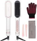 Negative Ionic Hair Straightener Brush with 9 Temp Settings, 30s Fast Heating Hair Straightening Comb with LED Display, Anti-Scald & Auto-Shut Off Hair Brush Straightener for Women (White)