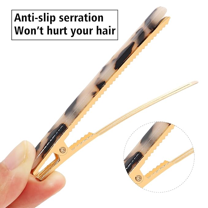 Cobahom 12Pcs Leopard Print Hair Clips Resin Barrettes Tortoise Shell Hair Clip Duckbill Clips for Women Hair Accessories (6 Deep Pattern + 6 Light Pattern)