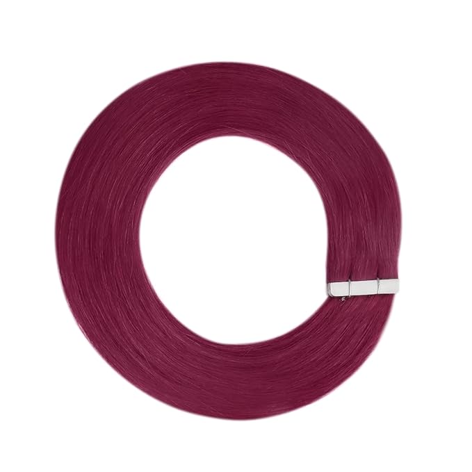 YoungSee Human Hair Tape in Extensions Magenta 18 inch Invisible Tape in Hair Extensions Human Hair 10pcs 25g Rosein Color Tape-ins Real Human Hair for Prom