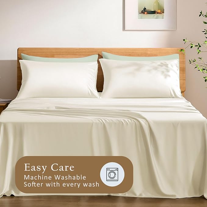 TOSMO Luxury Pillow Case Set of 2 - Cooling Viscose Derived from Bamboo - Oeko-TEX, Breathabl Silky Soft Pillow Cases with Envelope Closure (Queen / 20x30, Beige)