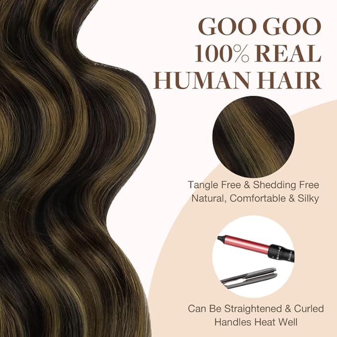 GOO GOO Tape in Hair Extensions Human Hair, 2/6/2 Balayage Dark Brown to Chestnut Brown, 22inch 30g 10pcs, Skin Weft Seamless Invisible, Silky Straight with Thick Ends, Remy Human Hair