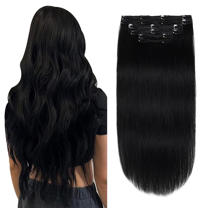 XDhair Black Clip In Hair Extensions Human Hair120g 20 Inch 6Pcs Clip in Hair Extensions Straight Natural Hair (#1,20Inch)