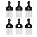 6Pcs Afro Picks Metal Hair Combs, Steel Teeth Hair Pick for Curly, Coily, Natural Hair, Detangling, Styling Comb for Men Women (Black)