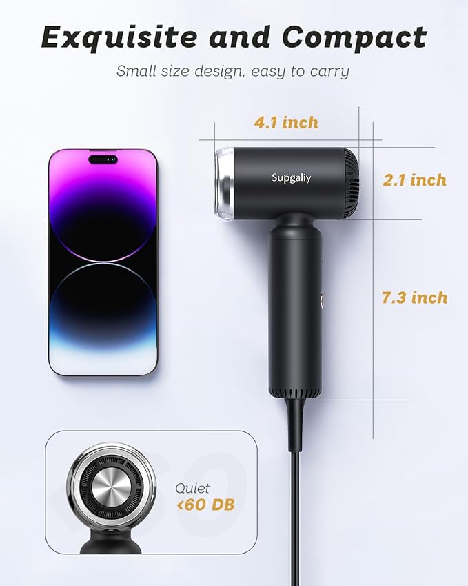 Dual Voltage Travel Hair Dryer, 1500W High-Speed Ionic Hair Dryers with Magnetic Curly Diffuser, Fast Drying, Lightweight Compact Portable Blow Dryer, No Heat Damage Gift Women,Quiet,European 110-240V