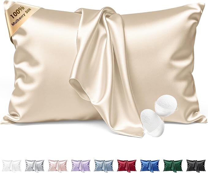Silk Pillow Cases Queen Size 100% Mulberry Silk Pillowcase for Hair and Skin 22 Momme Both Side Grade 6A Silk Cooling Soft Breathable 20 x 30 Inches with Hidden Zipper 1PC, Beige