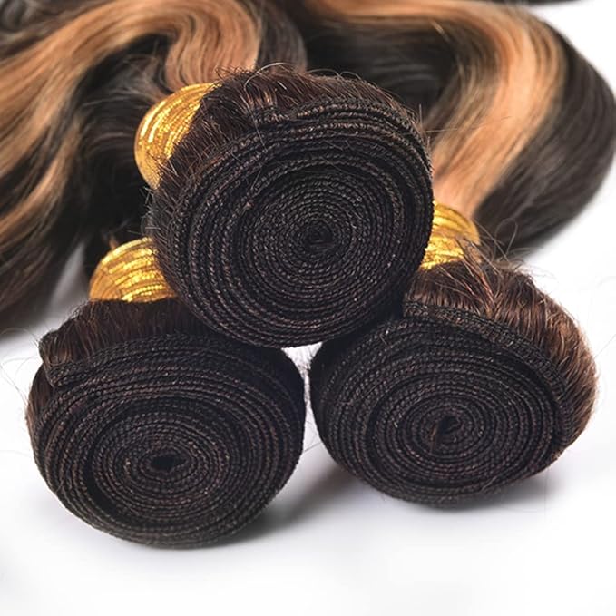 30 32 34 Inch Light Brown Body Wave Bundles Human Hair Ombre Brown Bundles Niegmeag Brazilian Virgin Remy Hair Extensions Double Weft Highlight P1B30 Body Wave Bundle Hair Weave