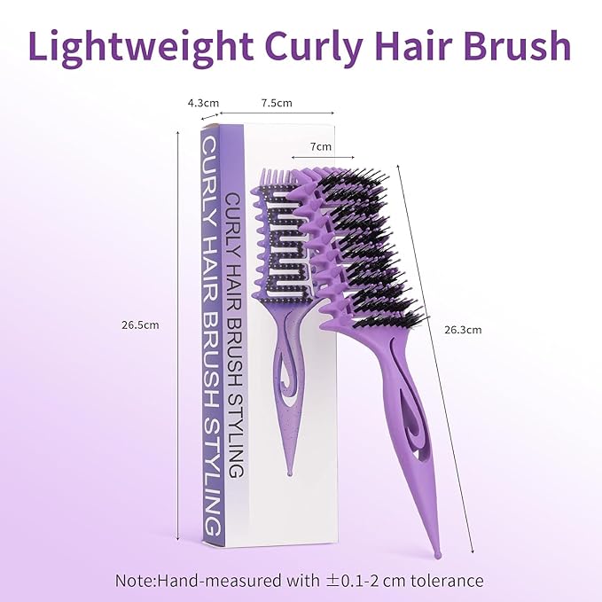 Curl Defining Brush, Curly Hair Brush for Detangling Shaping and Styling Curly Hair, Vented Candy Brush for Wet or Dry Hair Types for Women and Girl, Defining with Side Gear, Reduces Frizz (Purple)
