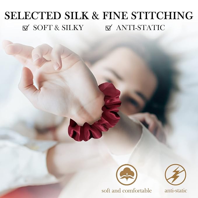 Mulberry Silk Hair Scrunchie, 100% Silk, No Damage for Frizz Prevention, Sleep and Night Scrunchie, Hair Accessories for Women (Wine Red)-1 Count