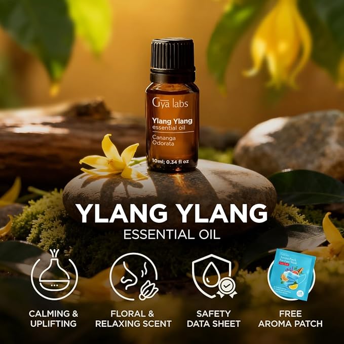 Gya Labs Ylang-Ylang Essential Oil - 0.34 Fl Oz - for Hair, Skin, Diffuser, Aromatherapy & DIY Candle Making Scent