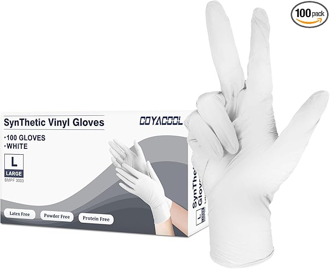 Disposable Gloves Large, Nitrile and Vinyl Blend Material Gloves, Latex Free 4 Mil 100 Pc Food Grade Glove for Cleaning, Food Prep,Hair Dye,Tattoo, White