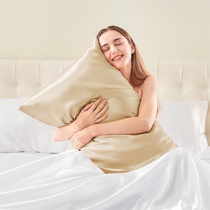 BEDELITE Satin Pillowcase with Zipper, Champagne King Size Pillow Cases Set of 2, Super Soft and Cooling Similar to Silk Pillow Cases, Gift for Women Men(20x36 Inches)