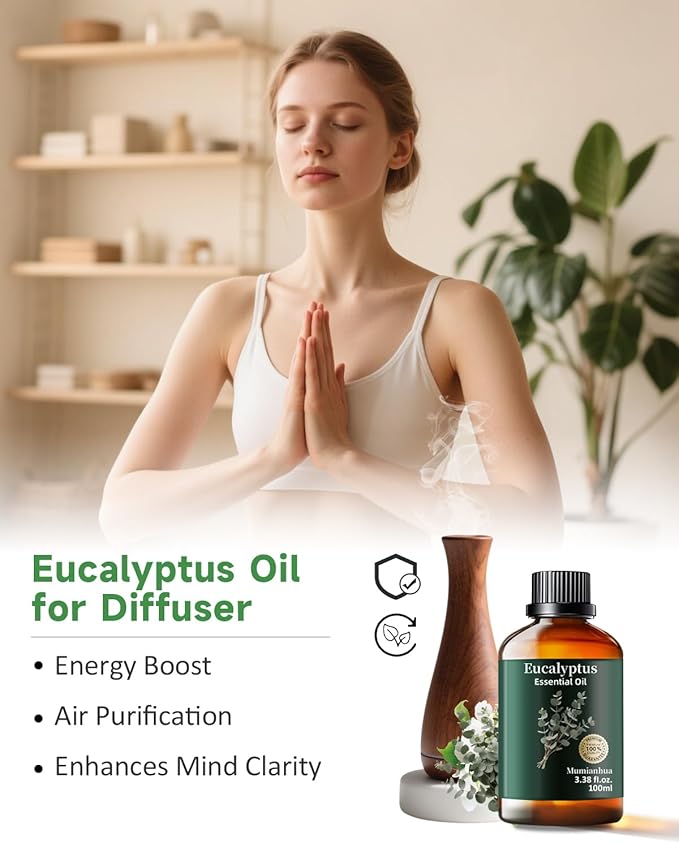 Pure Eucalyptus Essential Oil for Outdoor Shield, Patio & Garden Protection, Mumianhua Natural Spray Blends for Diffuser, Outdoor Freshness, Unwanted Distractions, Skin, Hair 3.38 Fl Oz