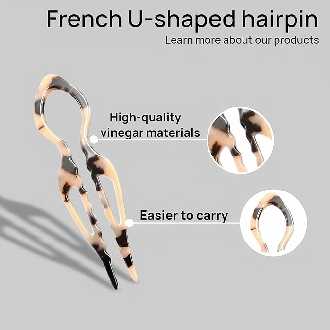 Prestige Hair Pins,French Hair Pin 3Pack Elegant Women Hair Accessories Suitable for Thick or Thin Hair (Light red, Black, Khaki)